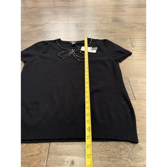 Chelsea & Theodore Womens Black Bow Tie Fixture Short Sleeve Shirt L NWT $68 - Picture 7 of 8